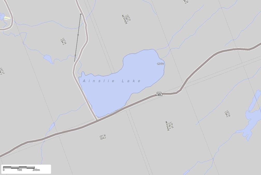Crown Land Map of Ainslie Lake in Municipality of Whitestone and the District of Parry Sound